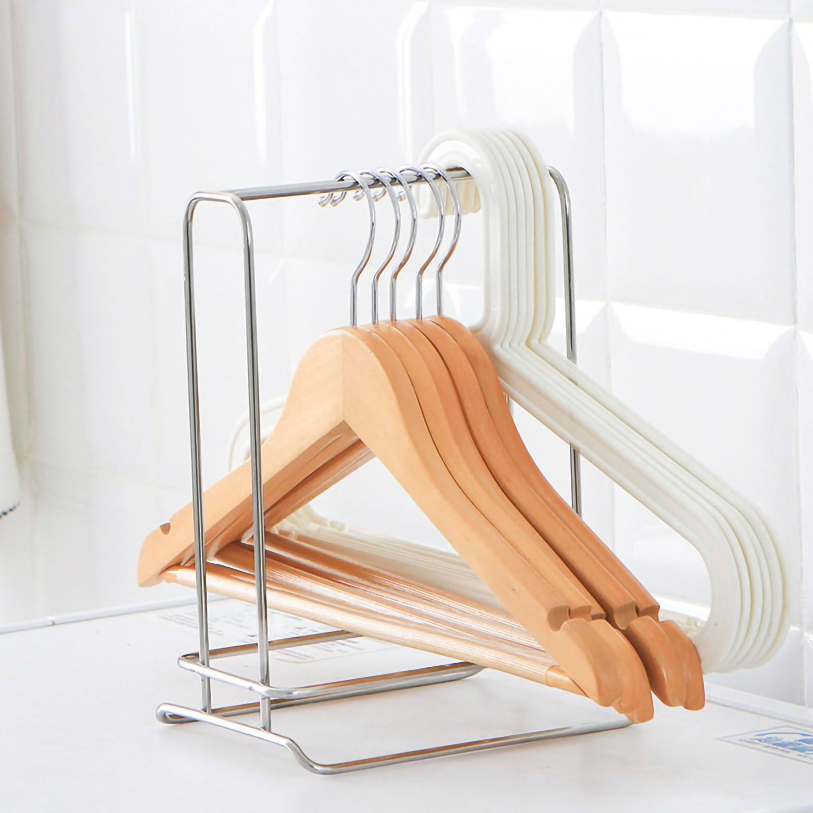 Clothes Hanger Holder Stainless Steel Hanger Storage Rack Sturdy Hanger Stacker for Bedroom Balcony Stainless Steel Color - Image 1