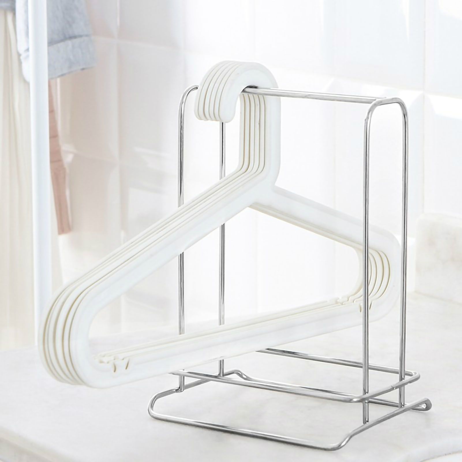 Clothes Hanger Holder Stainless Steel Hanger Storage Rack Sturdy Hanger Stacker for Bedroom Balcony Stainless Steel Color - Image 2
