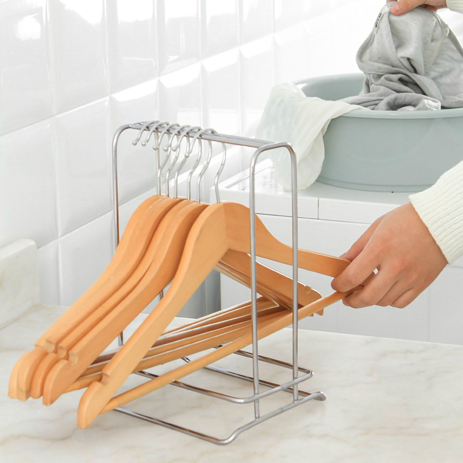 Clothes Hanger Holder Stainless Steel Hanger Storage Rack Sturdy Hanger Stacker for Bedroom Balcony Stainless Steel Color - Image 4