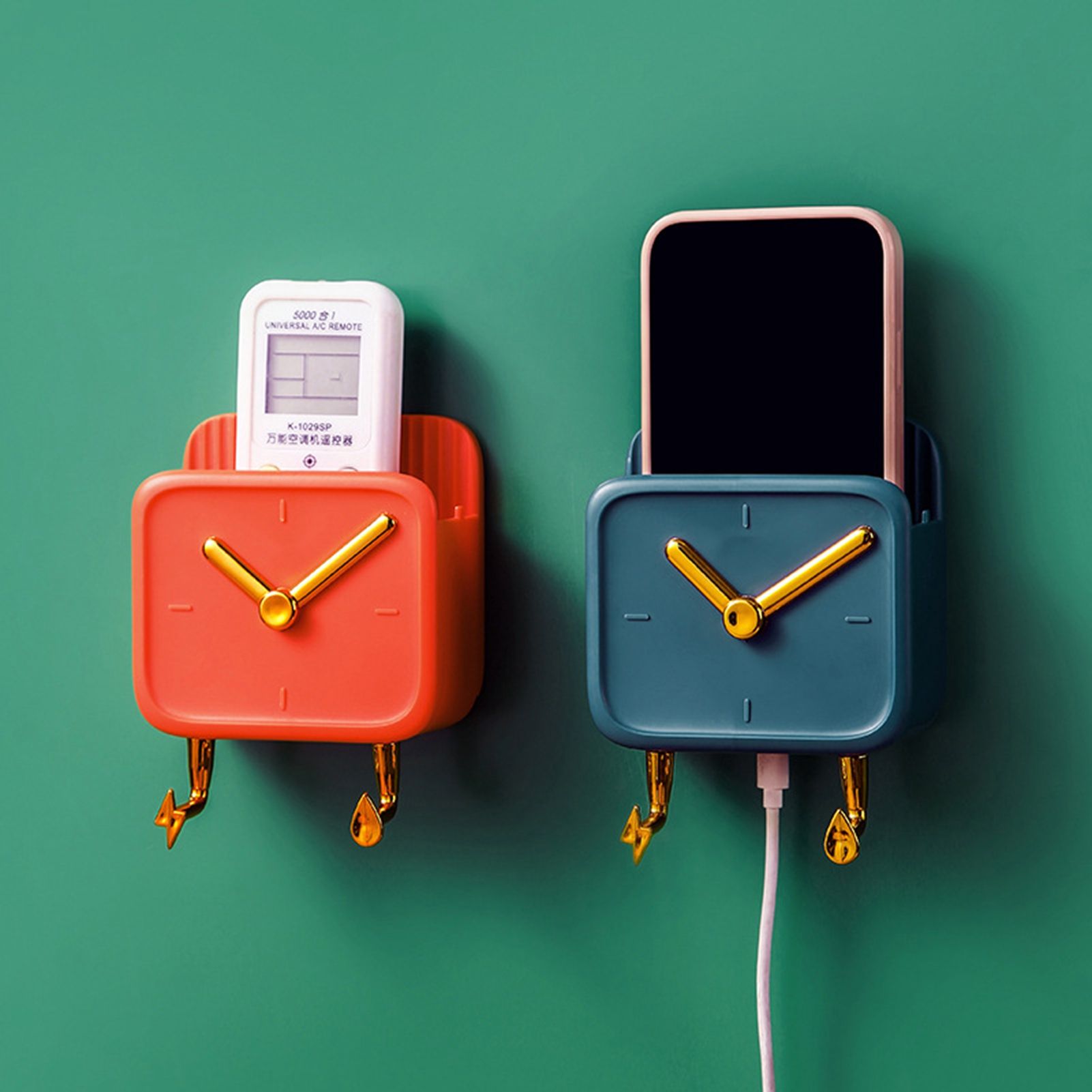Wall Mounted Storage Box PP Clock Shaped Multifunctional Container with Hooks for Dormitory Bedside Orange - Image 3