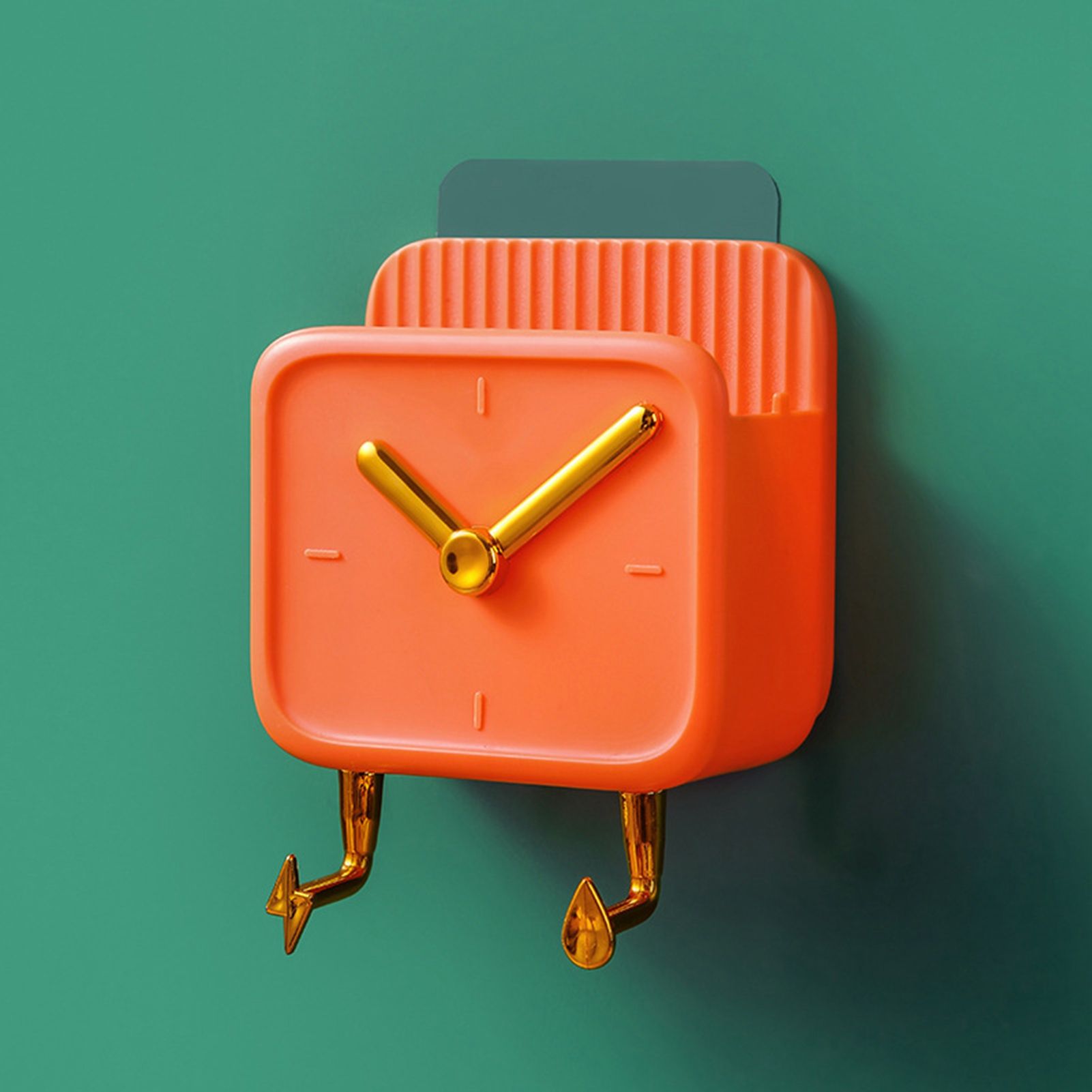 Wall Mounted Storage Box PP Clock Shaped Multifunctional Container with Hooks for Dormitory Bedside Orange - Image 4