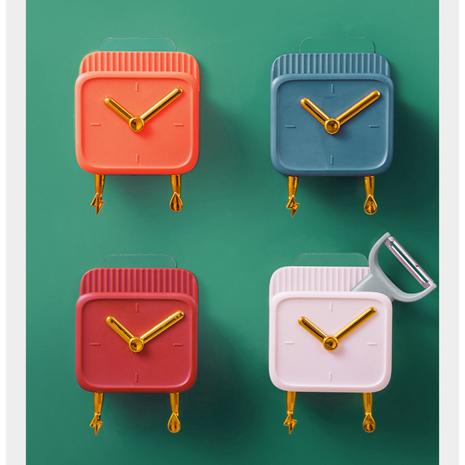 Wall Mounted Storage Box PP Clock Shaped Multifunctional Container with Hooks for Dormitory Bedside Orange - Image 6
