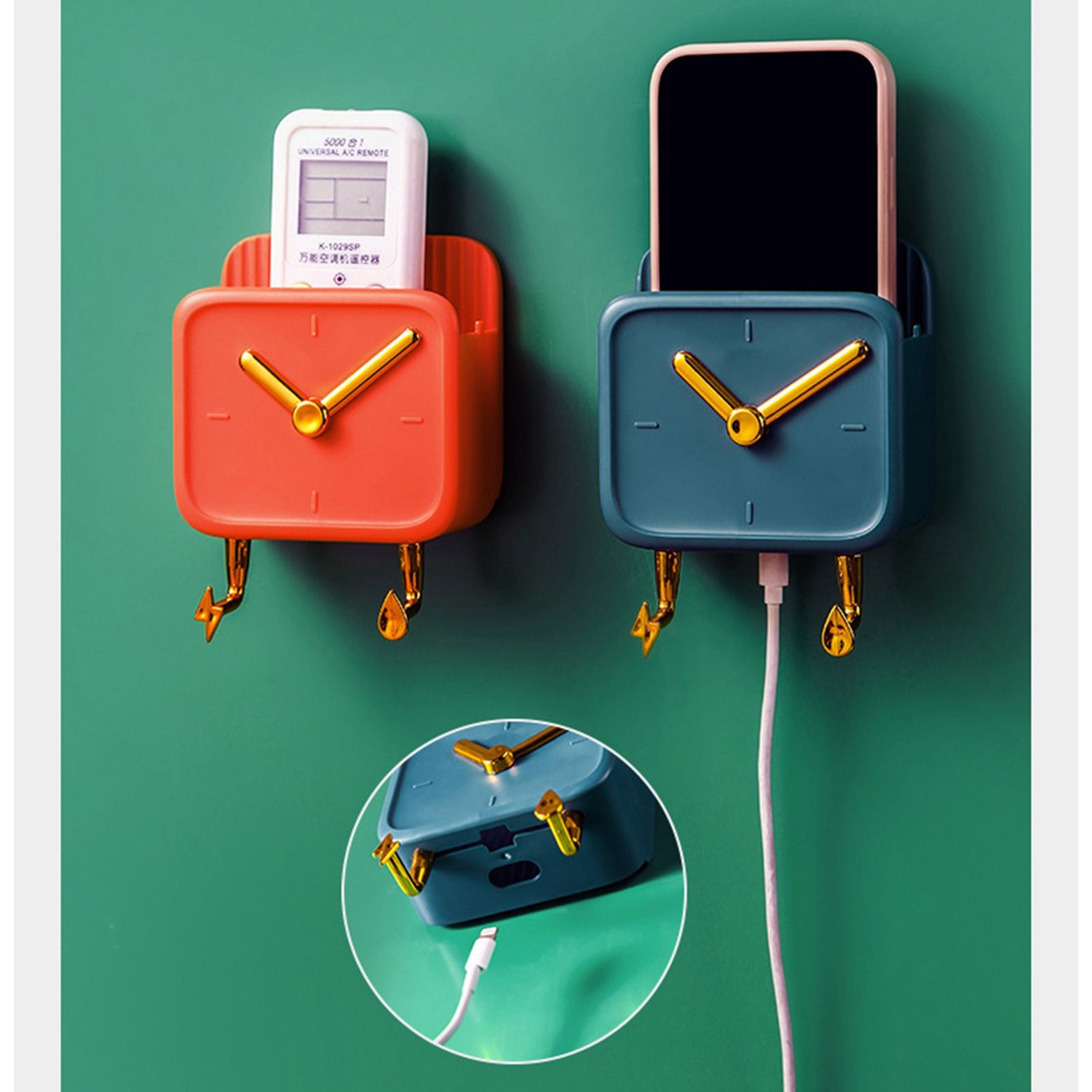 Wall Mounted Storage Box PP Clock Shaped Multifunctional Container with Hooks for Dormitory Bedside Orange - Image 7