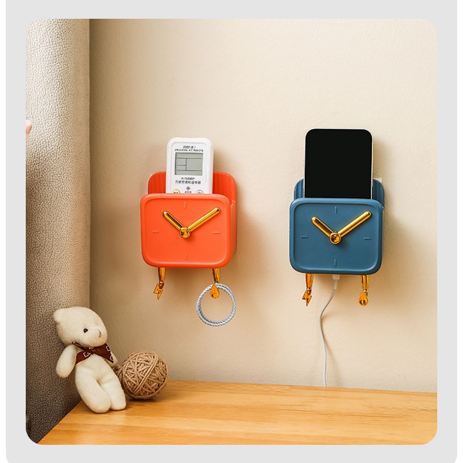 Wall Mounted Storage Box PP Clock Shaped Multifunctional Container with Hooks for Dormitory Bedside Orange - Image 8