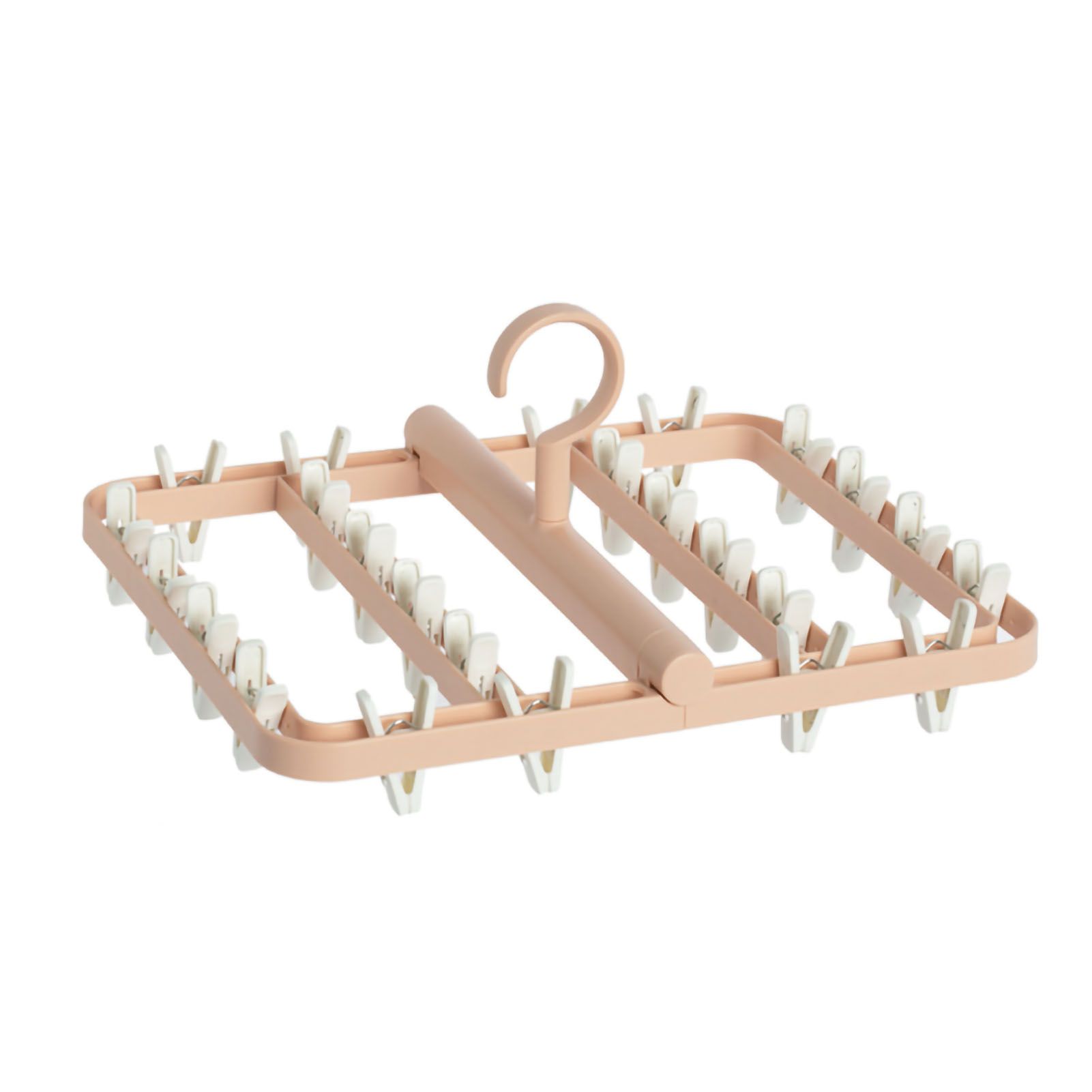 Drying Rack Foldable Matrix Hanging Point 24 Clips Household Drying Rack for Socks Underwear Panties Pink - Image 1
