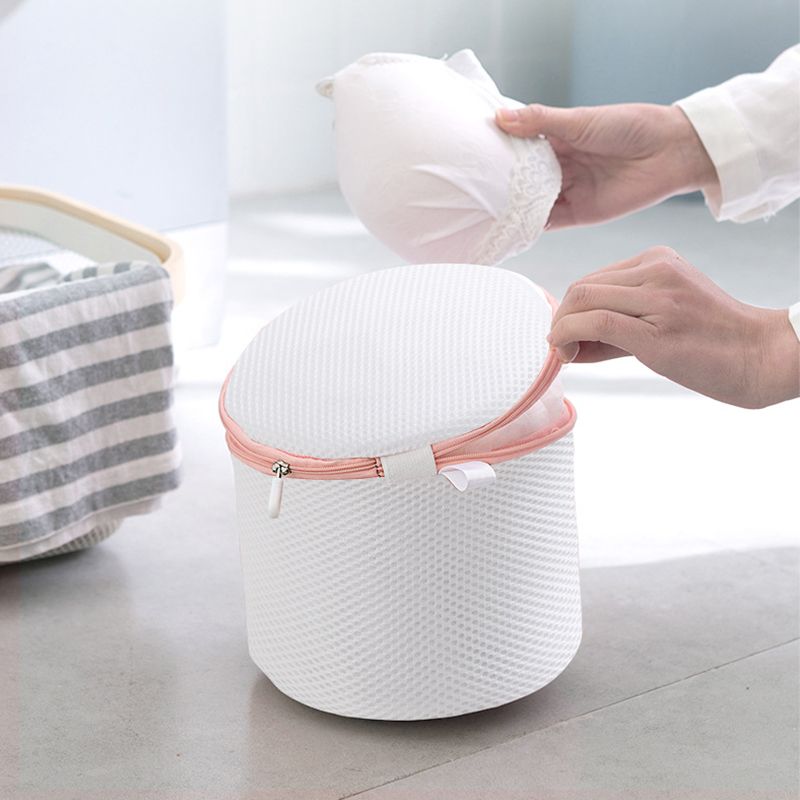 Underwear Wash Bag Bracket Mesh Zipper Underwear Bra Laundry Bag for Machine Washing White Fabric Dusty Pink Zipper - Image 4