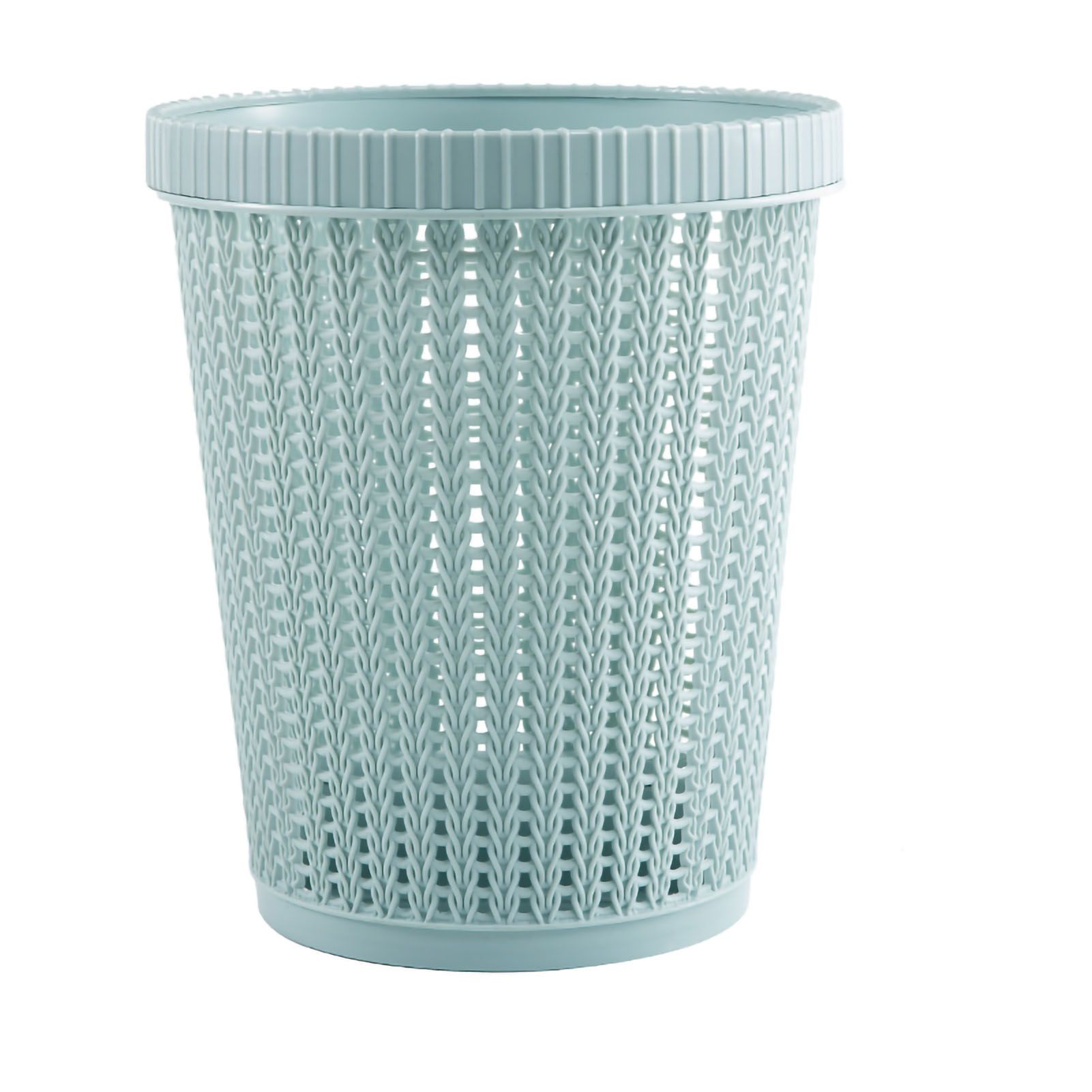 Pulling Bag Trash Can Imitation Rattan Round Plastic Garbage Bin Home Coverless Trash Storage Basket Blue L - Image 1