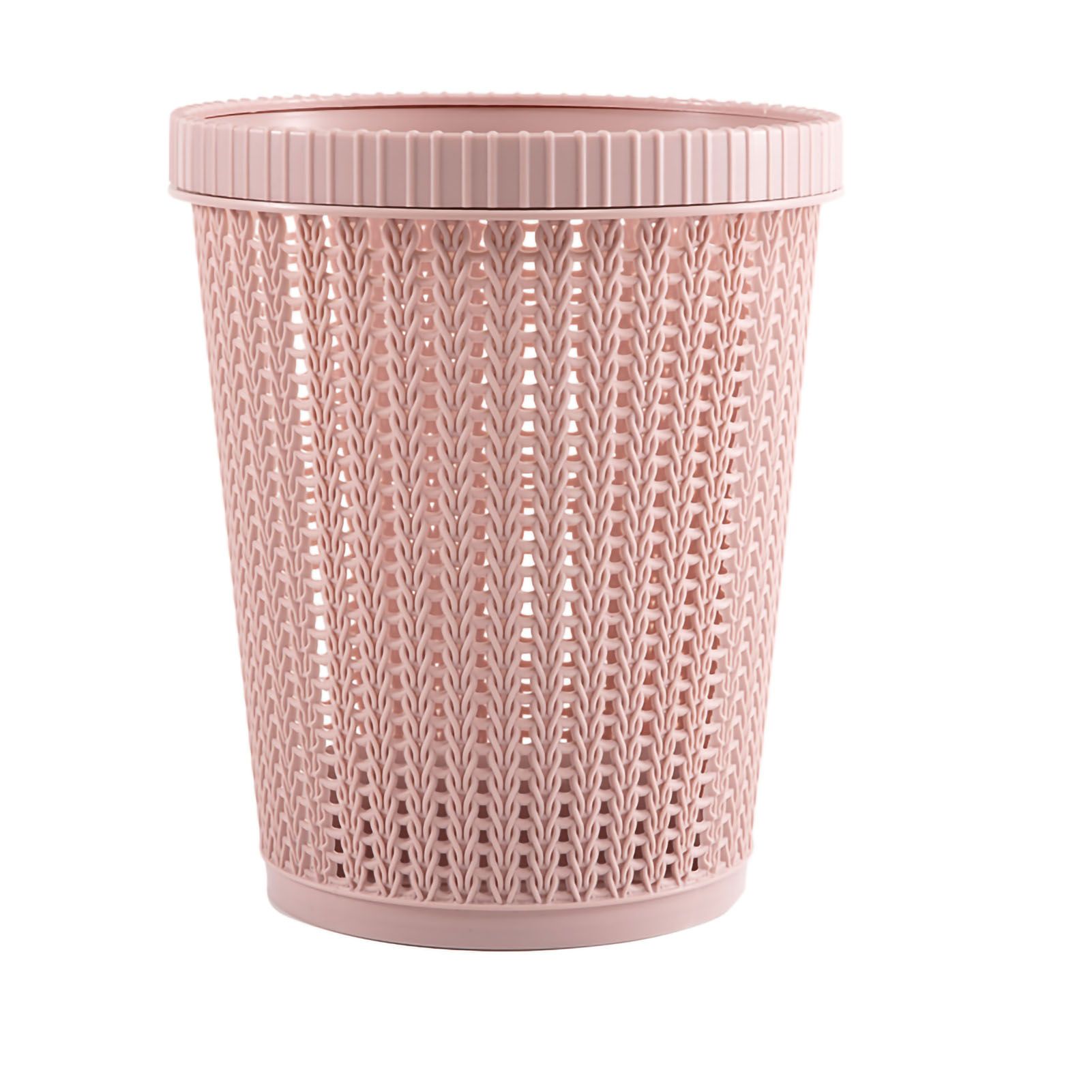 Pulling Bag Trash Can Imitation Rattan Round Plastic Garbage Bin Home Coverless Trash Storage Basket Pink L - Image 1