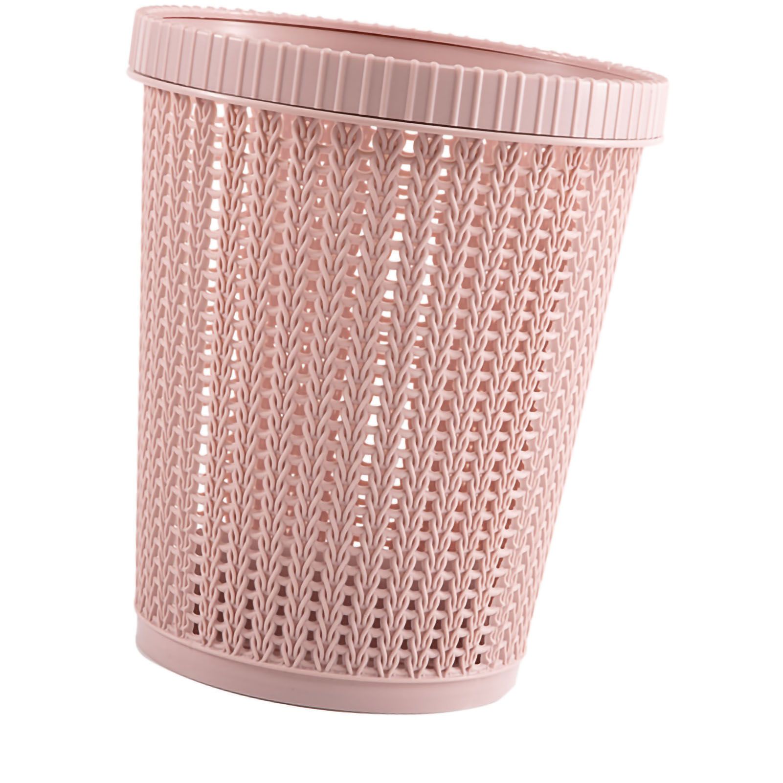 Pulling Bag Trash Can Imitation Rattan Round Plastic Garbage Bin Home Coverless Trash Storage Basket Pink L - Image 2