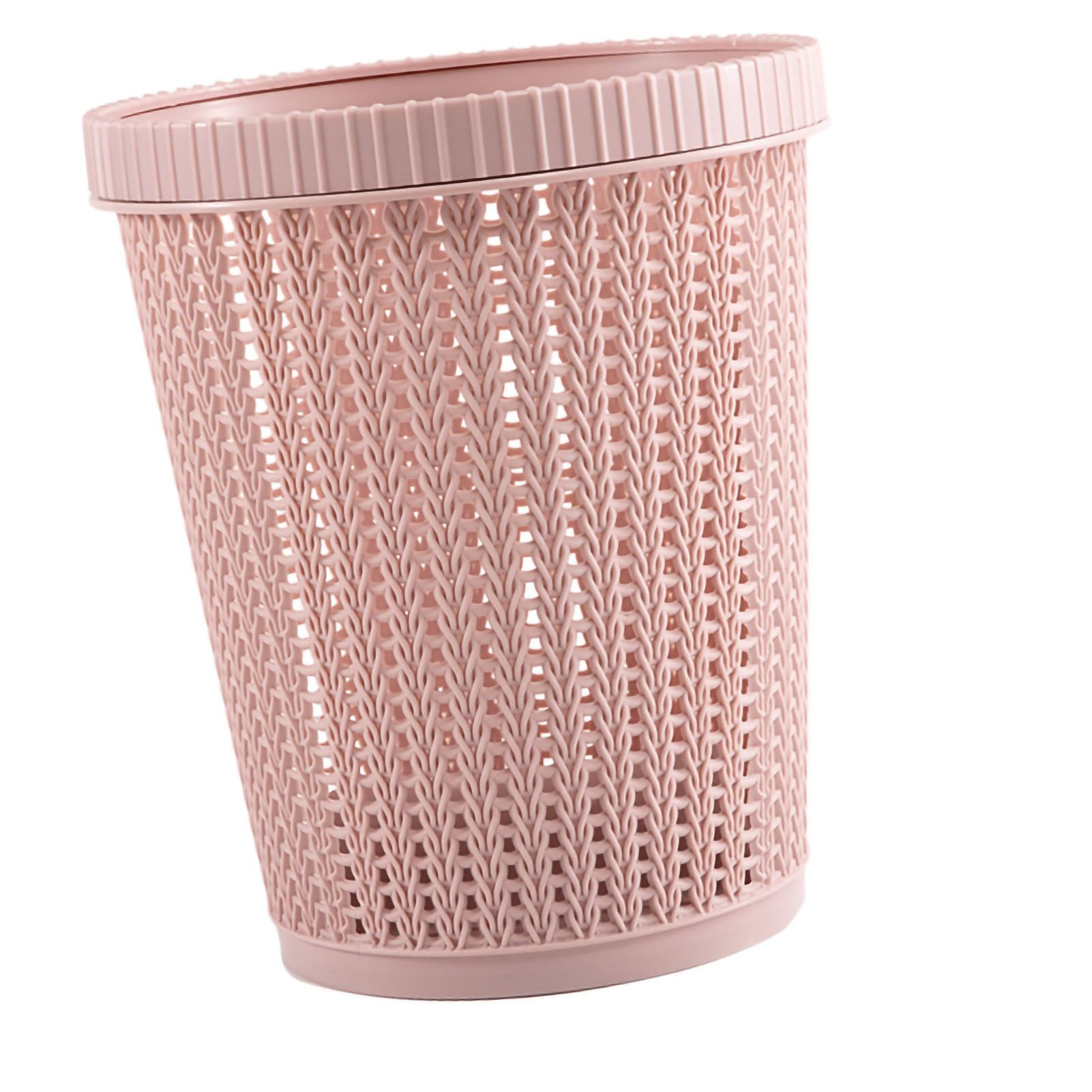 Pulling Bag Trash Can Imitation Rattan Round Plastic Garbage Bin Home Coverless Trash Storage Basket Pink L - Image 3