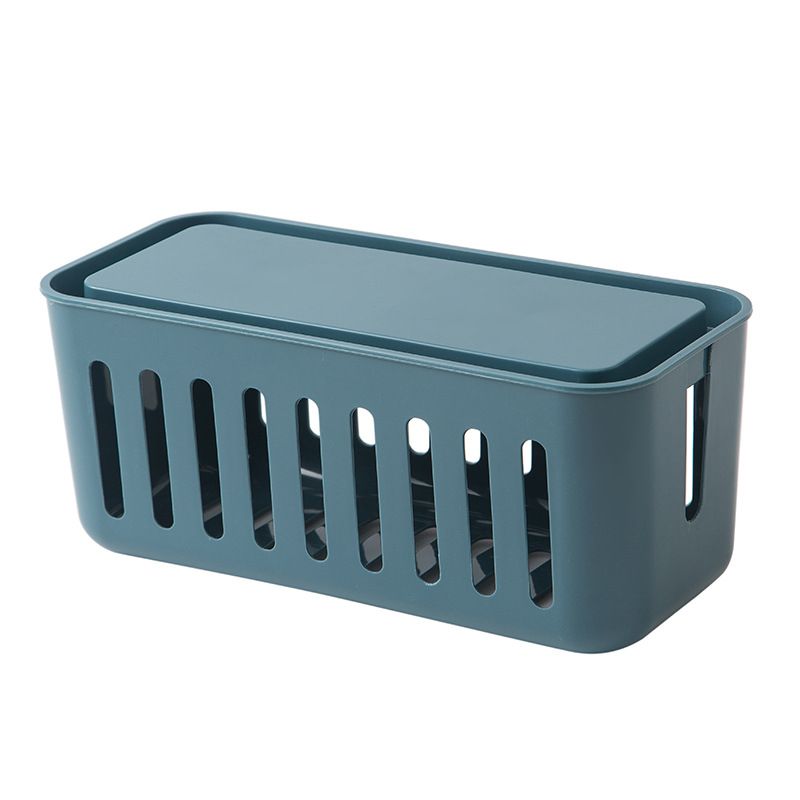 Power Strip Storage Box Hollow Heat Dissipation Simple 6 Charging Hole Cord Cable Container for Home Dark Blue - Image 1