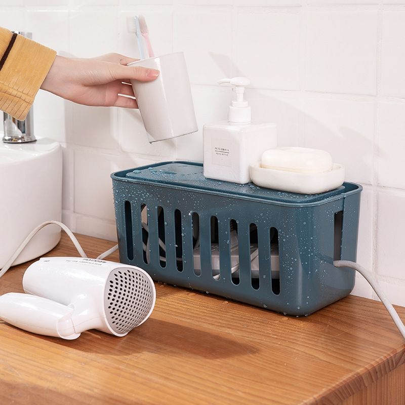 Power Strip Storage Box Hollow Heat Dissipation Simple 6 Charging Hole Cord Cable Container for Home Dark Blue - Image 5