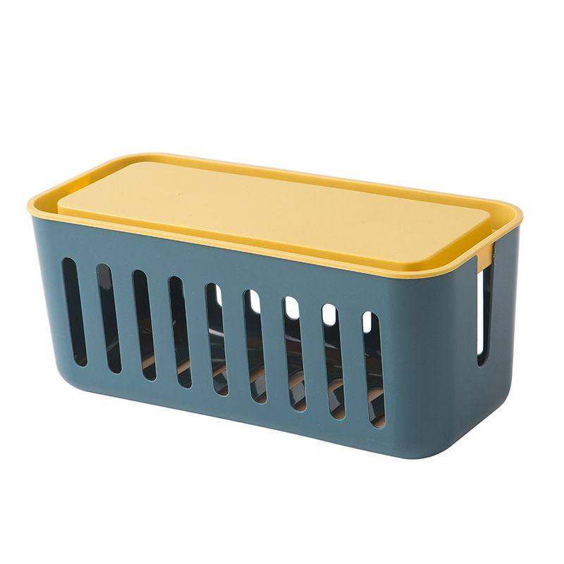 Power Strip Storage Box Hollow Heat Dissipation Simple 6 Charging Hole Cord Cable Container for Home Blue and Yellow - Image 1