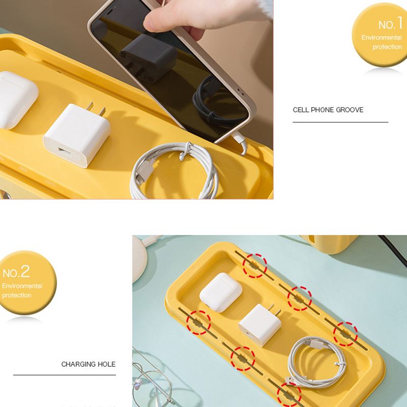 Power Strip Storage Box Hollow Heat Dissipation Simple 6 Charging Hole Cord Cable Container for Home Blue and Yellow - Image 2
