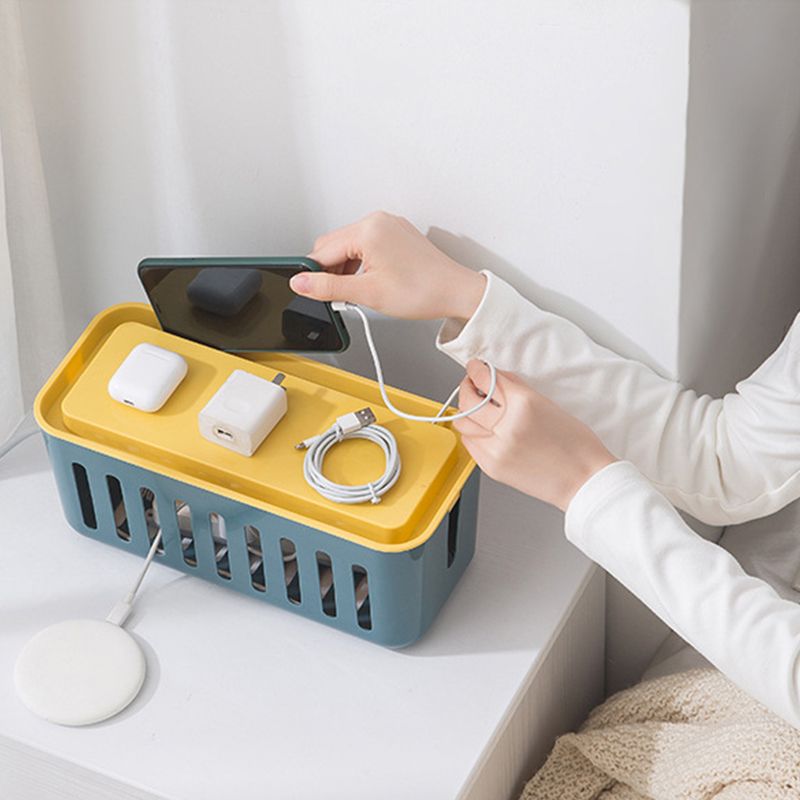 Power Strip Storage Box Hollow Heat Dissipation Simple 6 Charging Hole Cord Cable Container for Home Blue and Yellow - Image 3