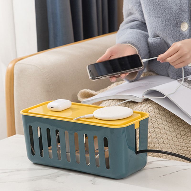 Power Strip Storage Box Hollow Heat Dissipation Simple 6 Charging Hole Cord Cable Container for Home Blue and Yellow - Image 4