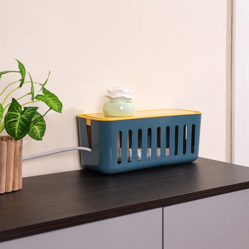 Power Strip Storage Box Hollow Heat Dissipation Simple 6 Charging Hole Cord Cable Container for Home Blue and Yellow - Image 5