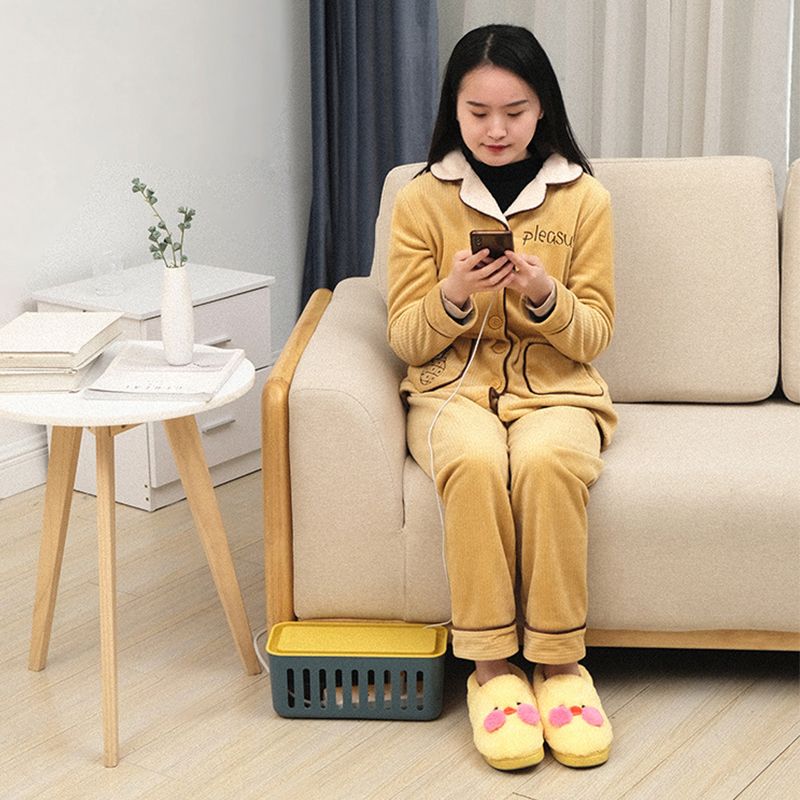Power Strip Storage Box Hollow Heat Dissipation Simple 6 Charging Hole Cord Cable Container for Home Blue and Yellow - Image 6