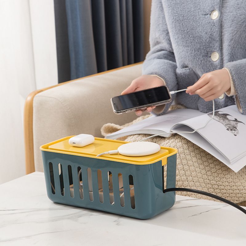 Power Strip Storage Box Hollow Heat Dissipation Simple 6 Charging Hole Cord Cable Container for Home Blue and Yellow - Image 7