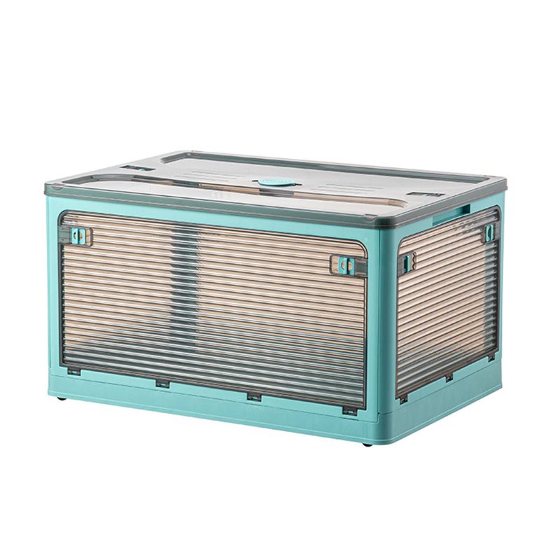 Clothes Storage Box Clear Transparent 4 Way Opening Bottom Pulley Design Plastic PET Storage Container for Home Brown Blue Large 51.5x36x30 - Image 1