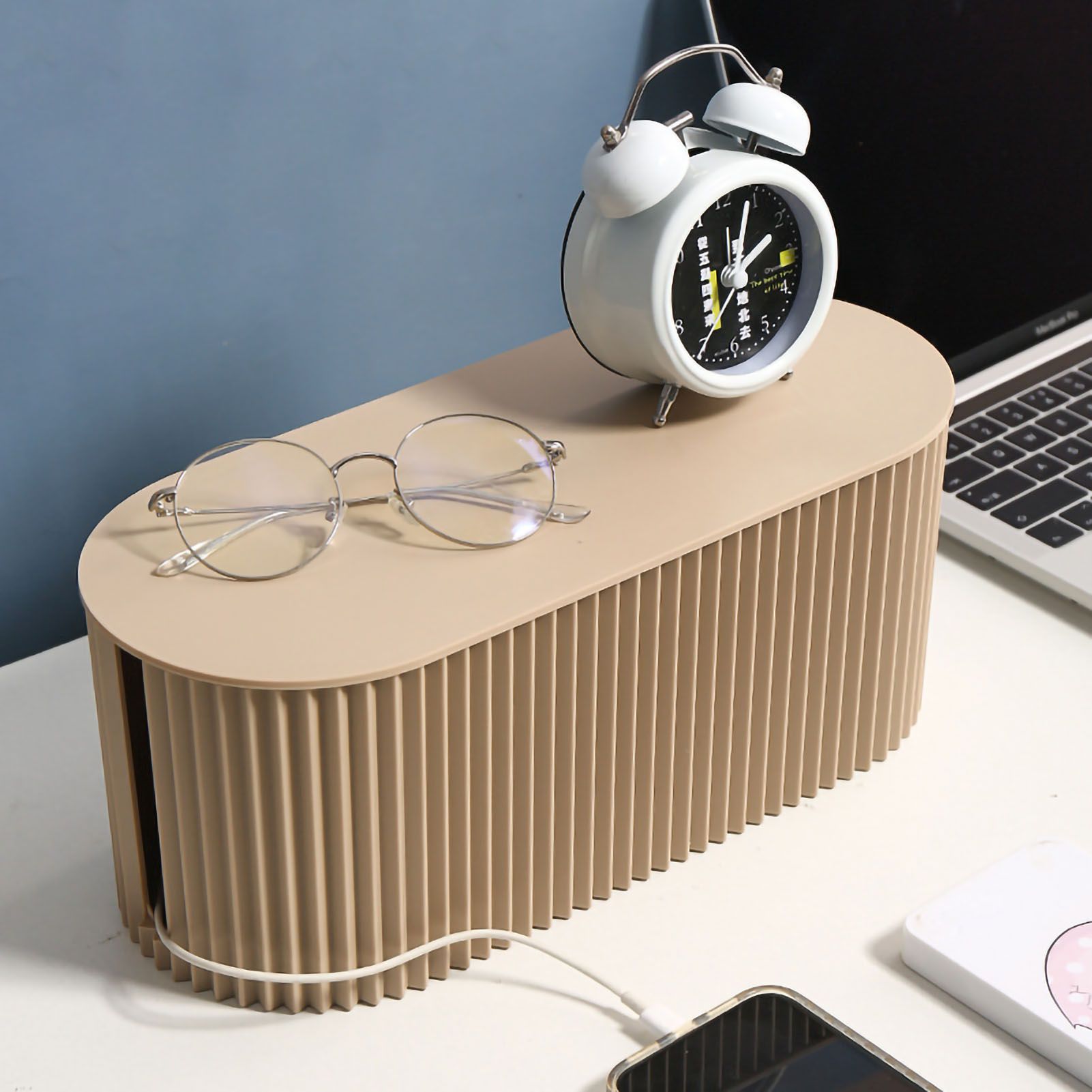 Cable Organizer Box Large Capacity Durable ABS Detachable Cover Insulated Cord Management Box for PC TV Appliances Light Coffee Large Size - Image 1
