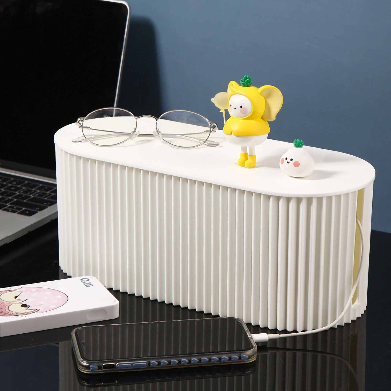 Cable Organizer Box Large Capacity Durable ABS Detachable Cover Insulated Cord Management Box for PC TV Appliances White Small Size - Image 1