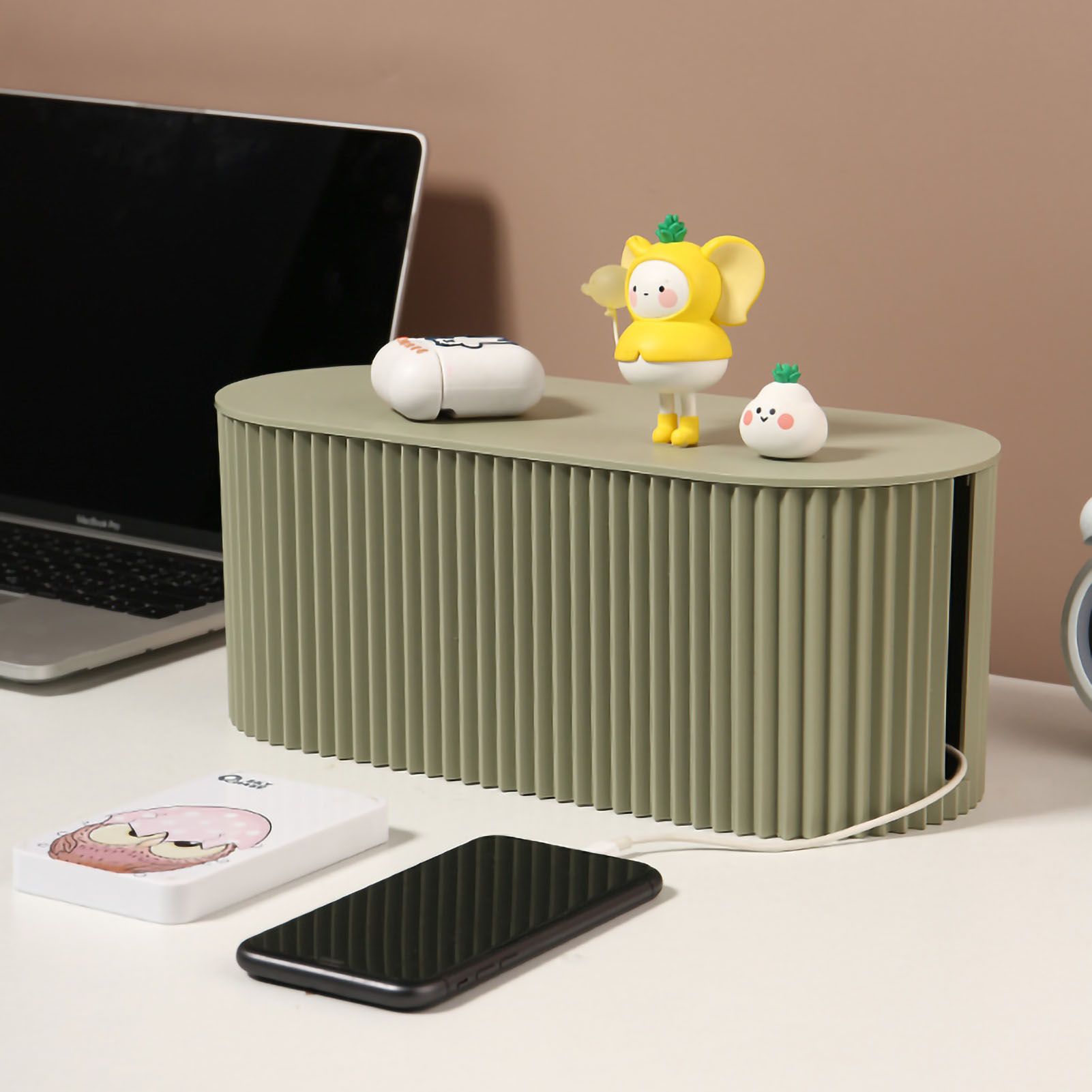 Cable Organizer Box Large Capacity Durable ABS Detachable Cover Insulated Cord Management Box for PC TV Appliances Greyish Green Large Size - Image 4