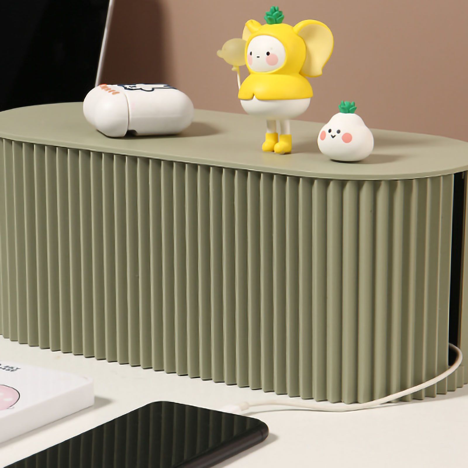 Cable Organizer Box Large Capacity Durable ABS Detachable Cover Insulated Cord Management Box for PC TV Appliances Greyish Green Large Size - Image 5