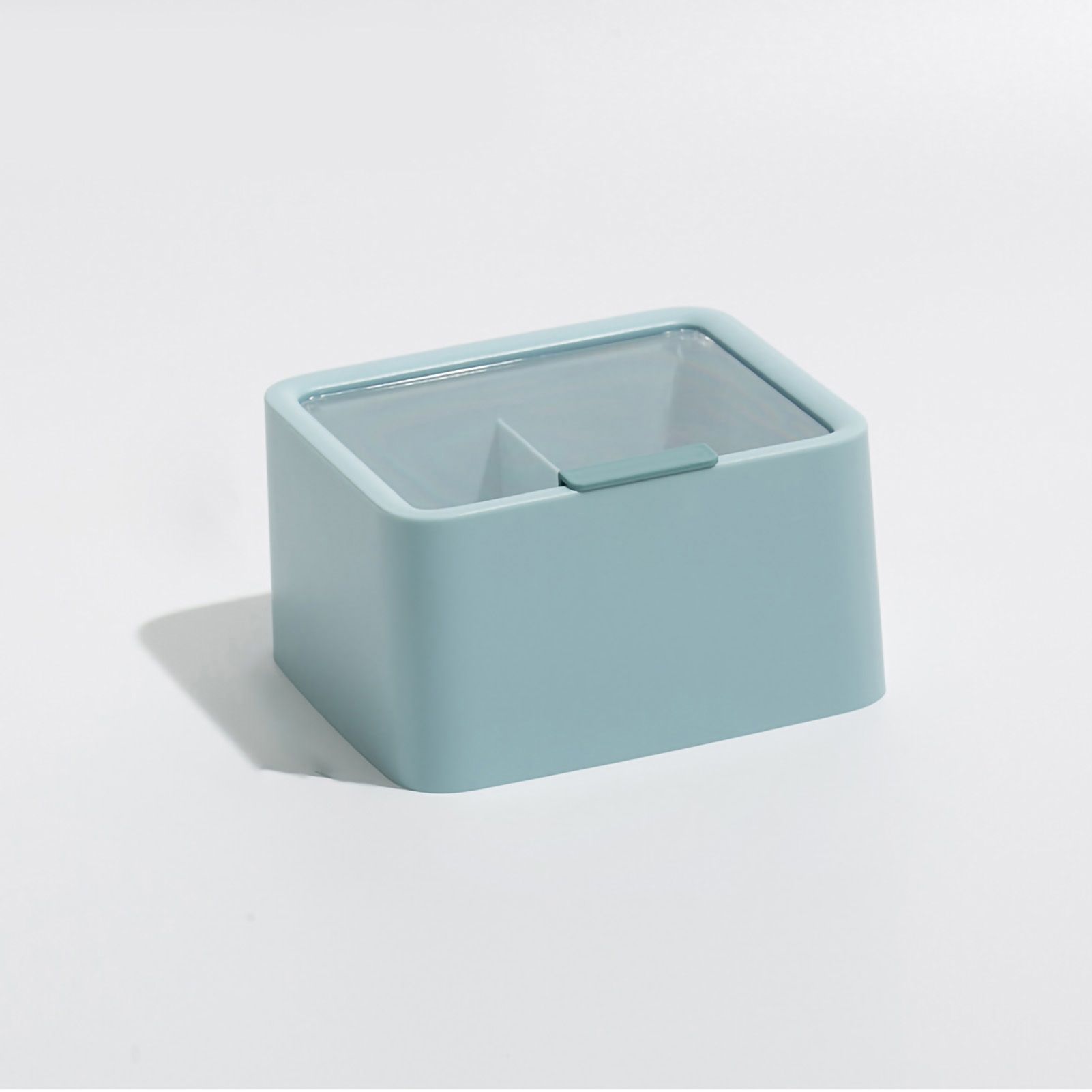 Lipstick Storage Box Large Capacity Double Layer Grid Design Transparent Storage Box with Lid for Home Office Blue - Image 1