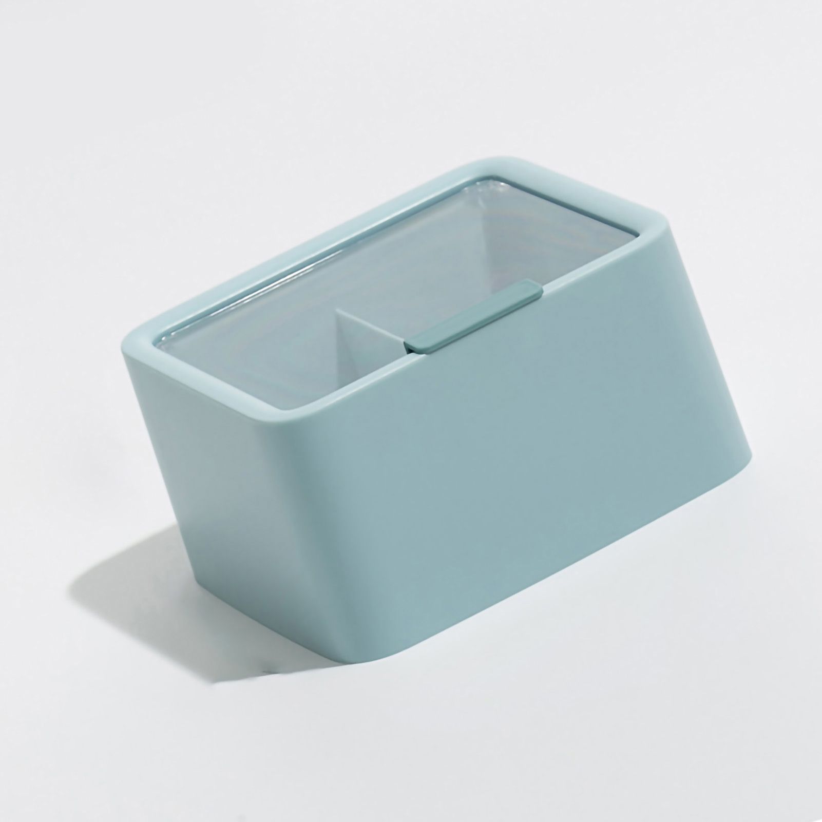 Lipstick Storage Box Large Capacity Double Layer Grid Design Transparent Storage Box with Lid for Home Office Blue - Image 2