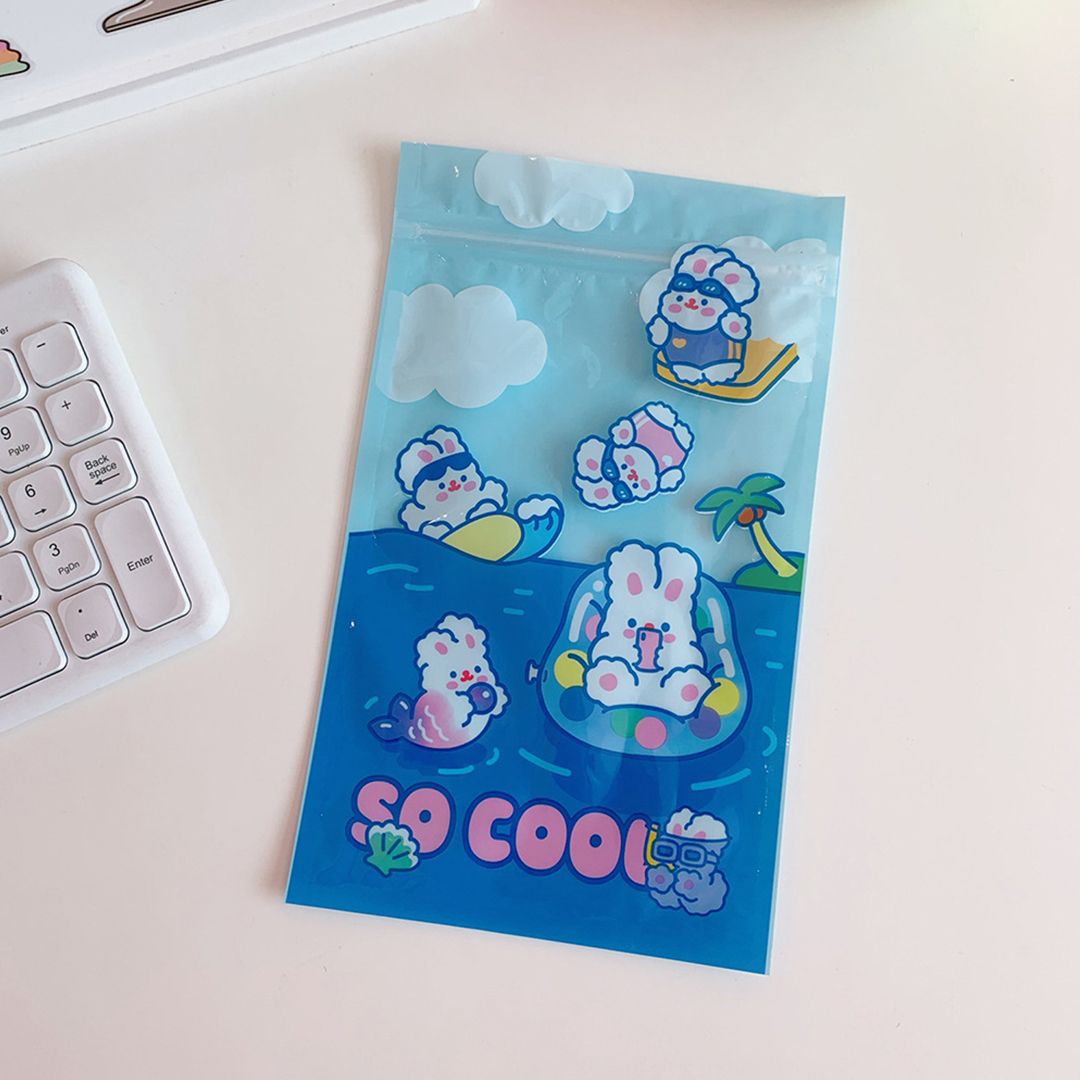 Self Sealing Bag PET CCP Wear Resistant Safe Odorless Cute Pattern Practical Reusable Self Sealing Pouch Diving Bunny 22.3x13.5 - Image 4