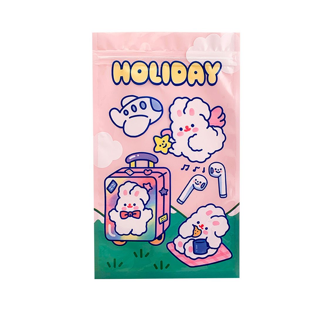 Self Sealing Bag PET CCP Wear Resistant Safe Odorless Cute Pattern Practical Reusable Self Sealing Pouch Travel Bunny 22.3x13.5 - Image 1
