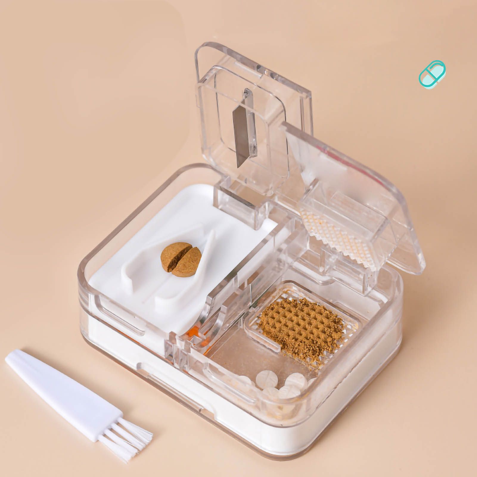 Portable Dispense Medicine Box Mini Small Pill Case Cutting Grinding Medicine Sealed Medicine Storage Box White - Image 2
