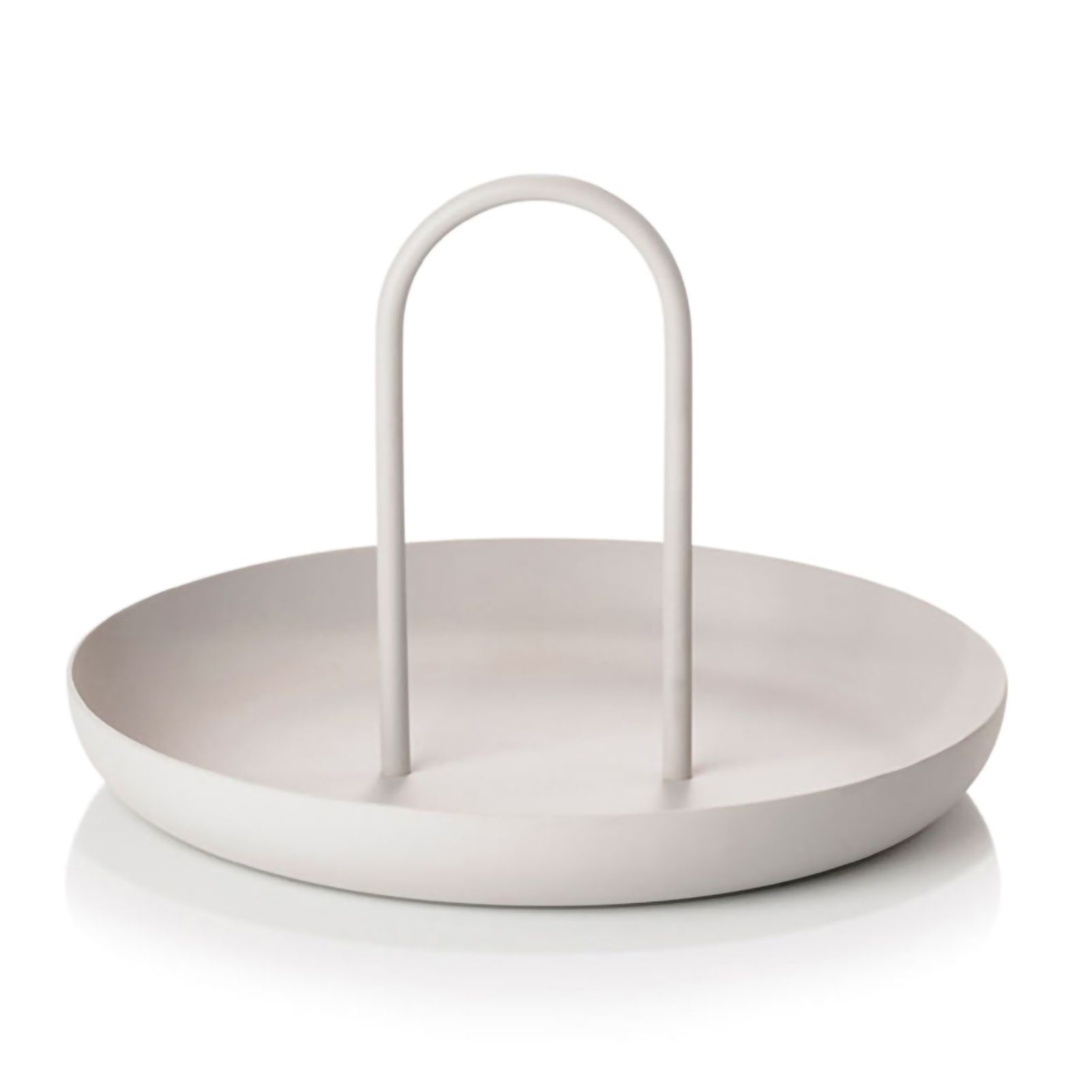 Serving Tray Metal Round Portable Table Top Storage Tray Simple Modern Style with Handle Grey - Image 1
