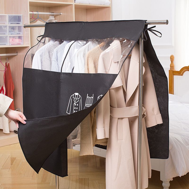 Clothes Dust Cover Nonwoven Dust Prevention Waterproof Transparent Window Design Hanging Garment Protectors Black - Image 1