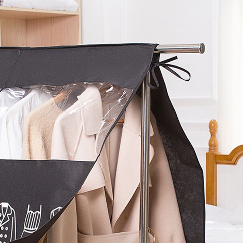 Clothes Dust Cover Nonwoven Dust Prevention Waterproof Transparent Window Design Hanging Garment Protectors Black - Image 2