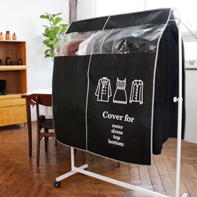 Clothes Dust Cover Nonwoven Dust Prevention Waterproof Transparent Window Design Hanging Garment Protectors Black - Image 4