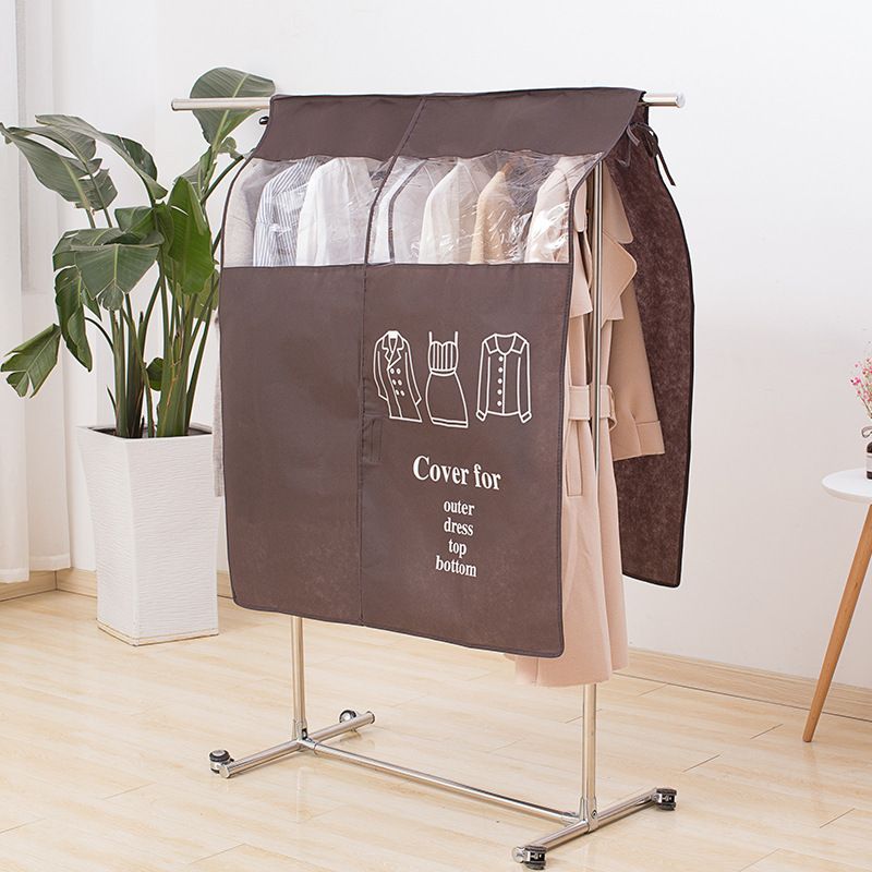 Clothes Dust Cover Nonwoven Dust Prevention Waterproof Transparent Window Design Hanging Garment Protectors Coffee - Image 1