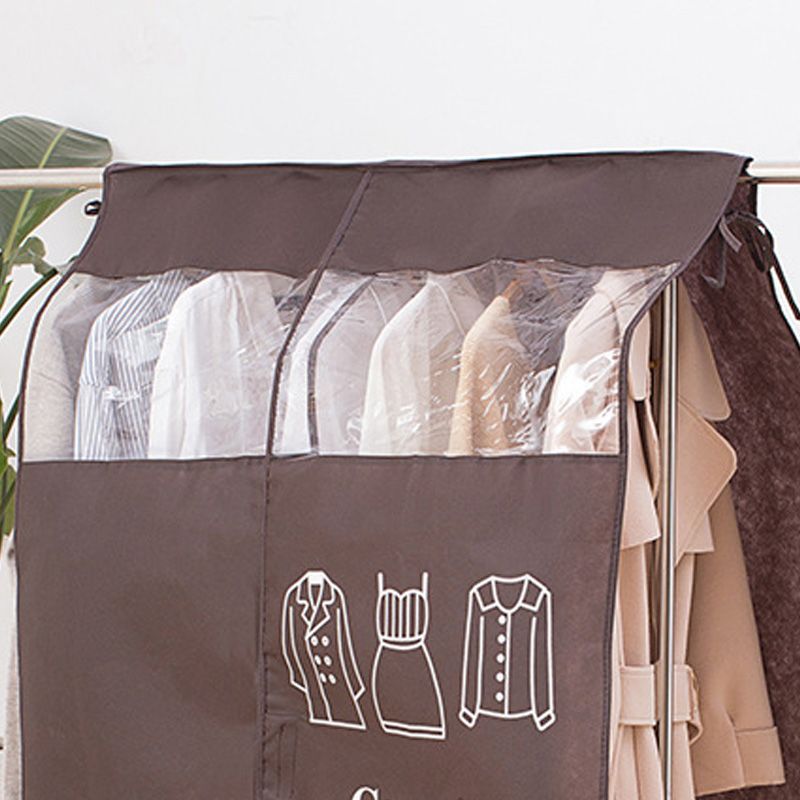 Clothes Dust Cover Nonwoven Dust Prevention Waterproof Transparent Window Design Hanging Garment Protectors Coffee - Image 3