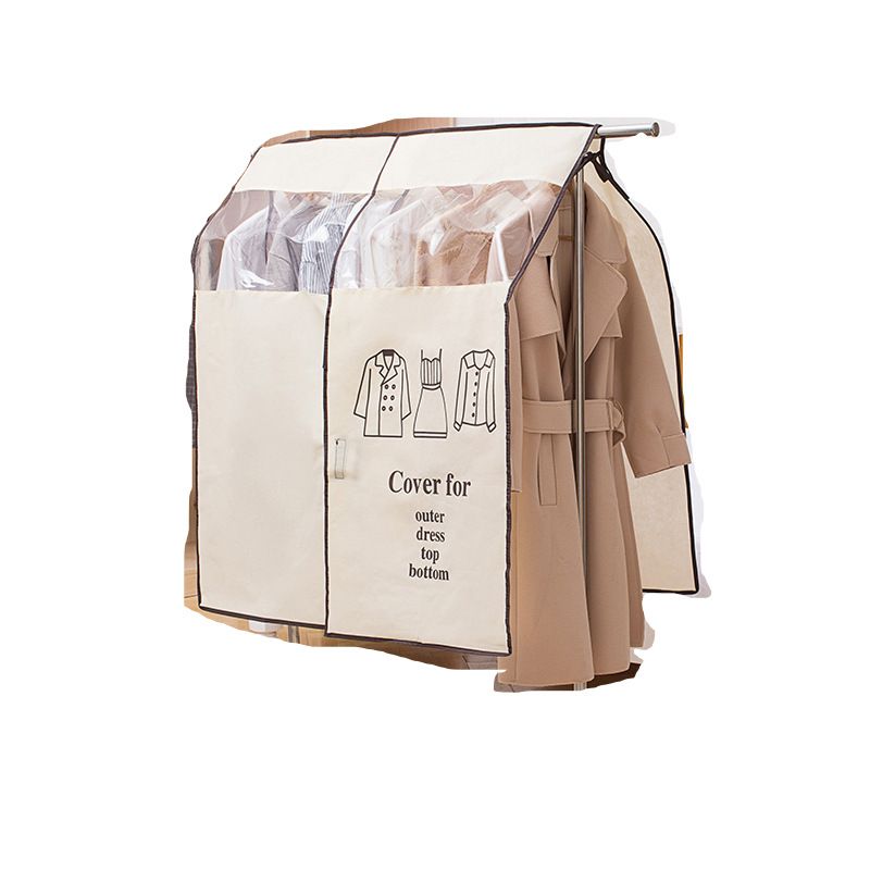 Clothes Dust Cover Nonwoven Dust Prevention Waterproof Transparent Window Design Hanging Garment Protectors Beige - Image 1