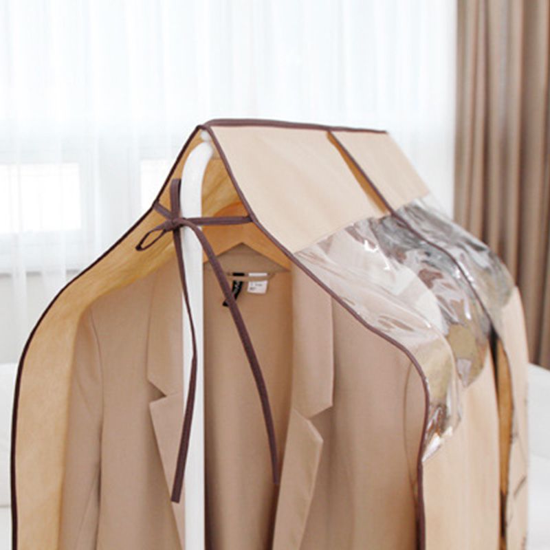 Clothes Dust Cover Nonwoven Dust Prevention Waterproof Transparent Window Design Hanging Garment Protectors Beige - Image 3