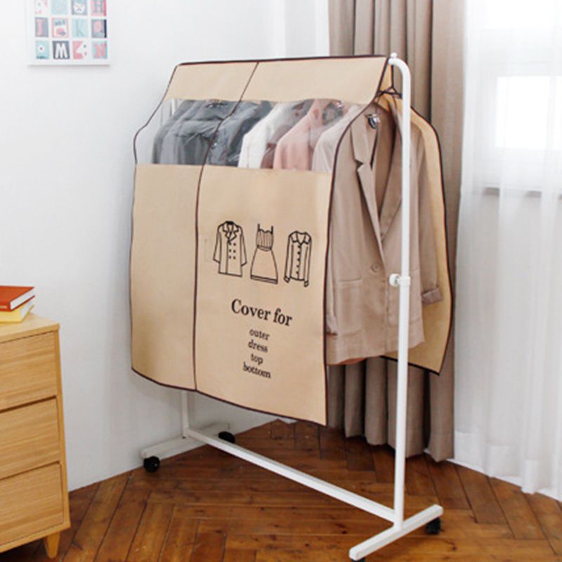 Clothes Dust Cover Nonwoven Dust Prevention Waterproof Transparent Window Design Hanging Garment Protectors Beige - Image 7