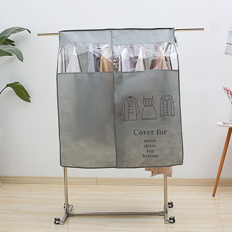 Clothes Dust Cover Nonwoven Dust Prevention Waterproof Transparent Window Design Hanging Garment Protectors Grey - Image 1