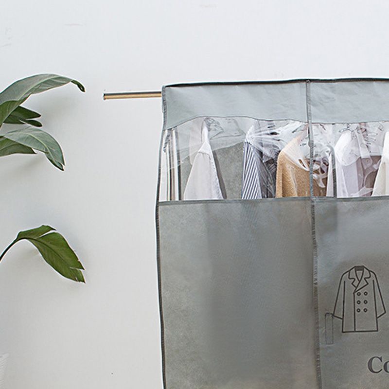 Clothes Dust Cover Nonwoven Dust Prevention Waterproof Transparent Window Design Hanging Garment Protectors Grey - Image 2