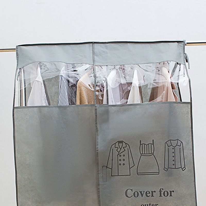 Clothes Dust Cover Nonwoven Dust Prevention Waterproof Transparent Window Design Hanging Garment Protectors Grey - Image 3