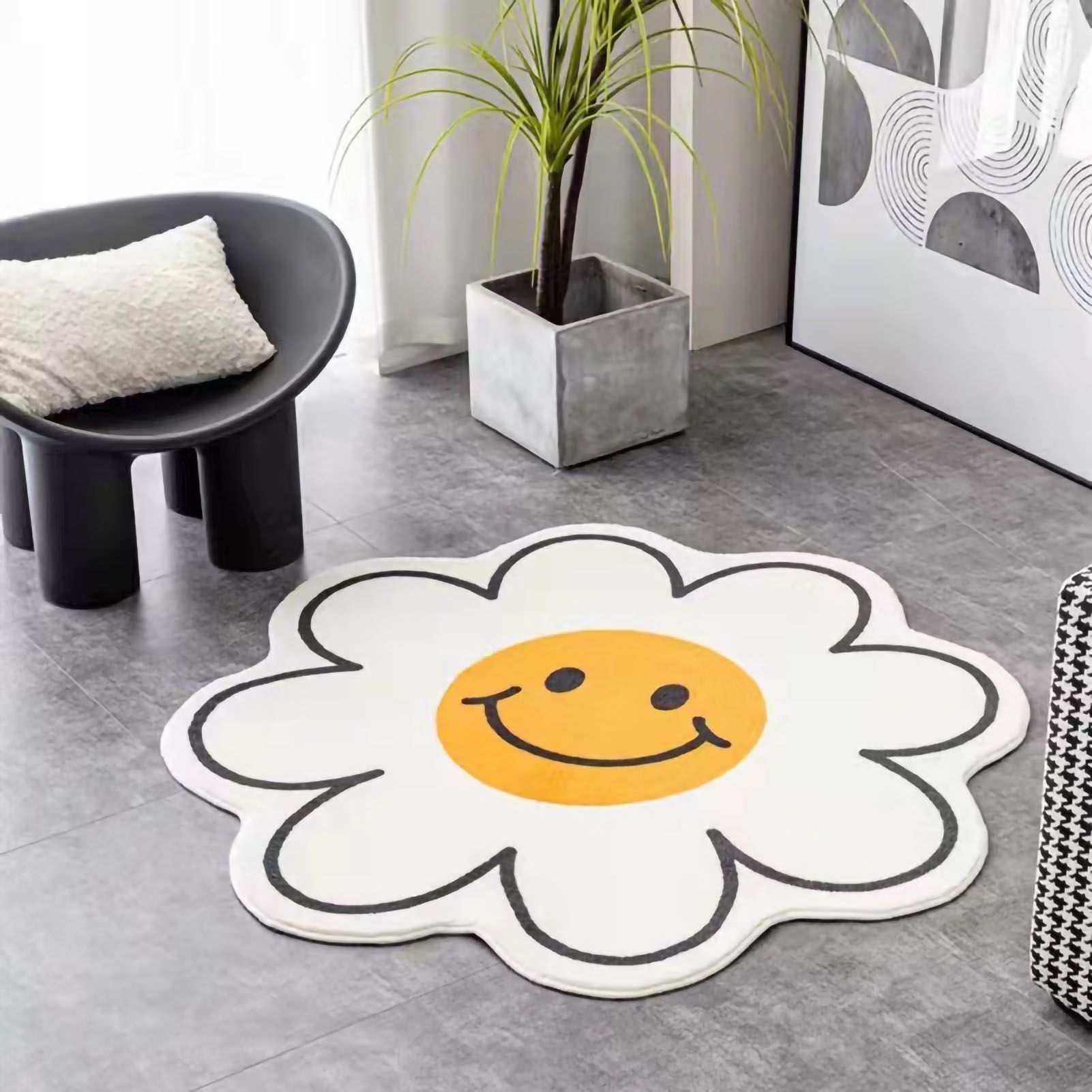 Cute Flower Rug Cartoon Pattern Home Bedroom Bedside Rug Non Slip Water Absorption Floor Mat 001 60cm / 23.6in - Image 1