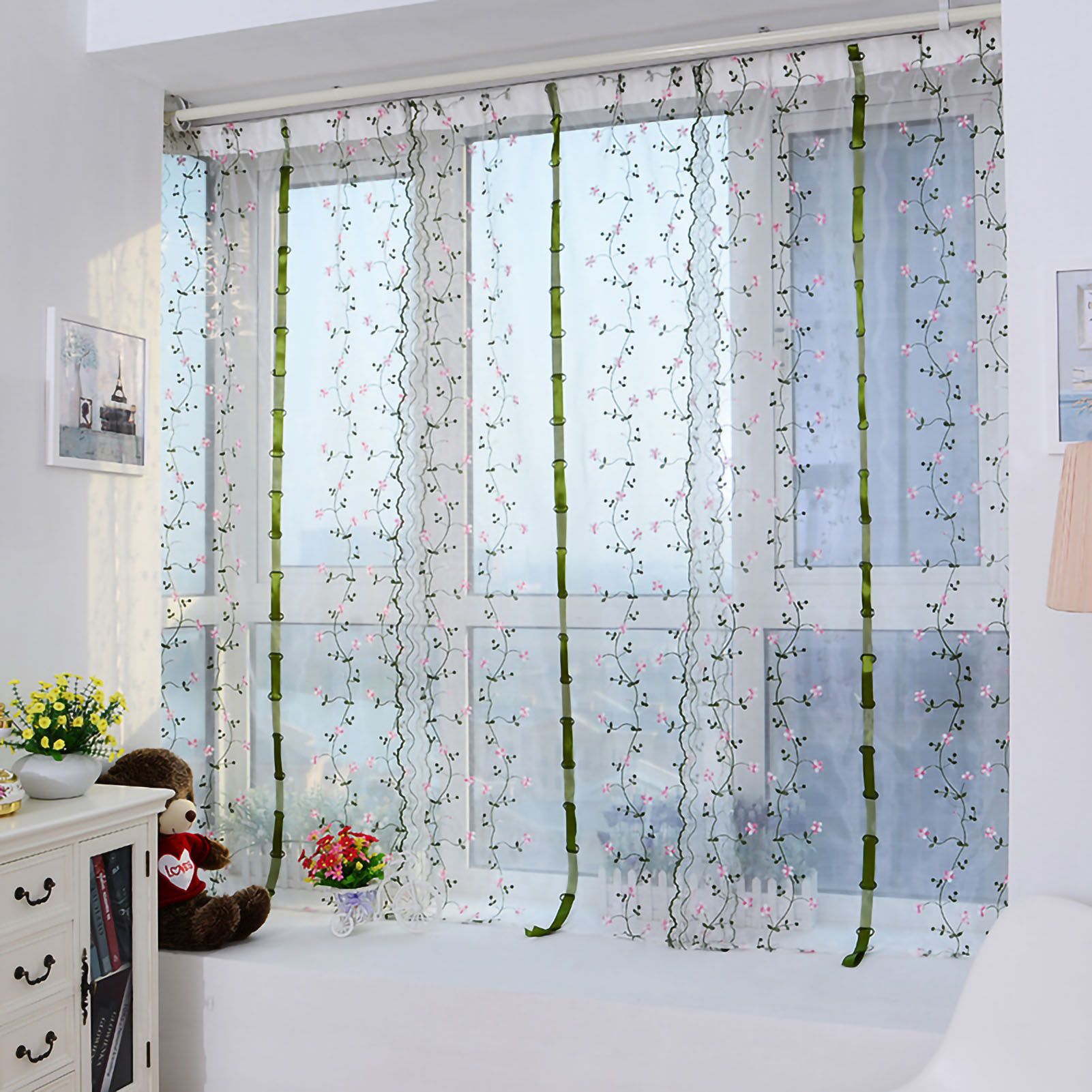 Embroidered Roman Sheer Curtain Classical Floral Window Screen Elegant Embroidered Roman Shade for Bedroom Balcony 1.5m/59.1in Height - Image 2