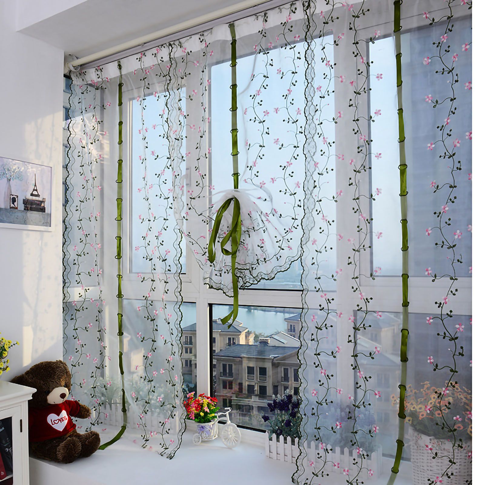 Embroidered Roman Sheer Curtain Classical Floral Window Screen Elegant Embroidered Roman Shade for Bedroom Balcony 1.5m/59.1in Height - Image 3