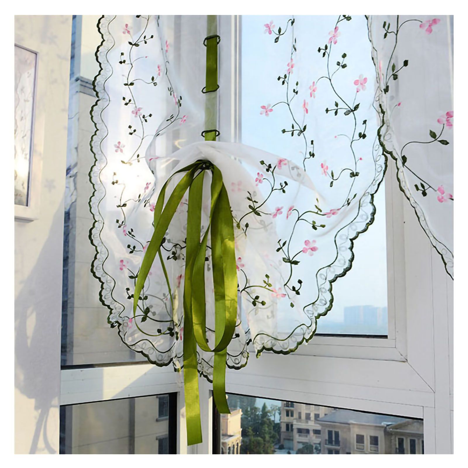 Embroidered Roman Sheer Curtain Classical Floral Window Screen Elegant Embroidered Roman Shade for Bedroom Balcony 2m/78.7in Height - Image 5