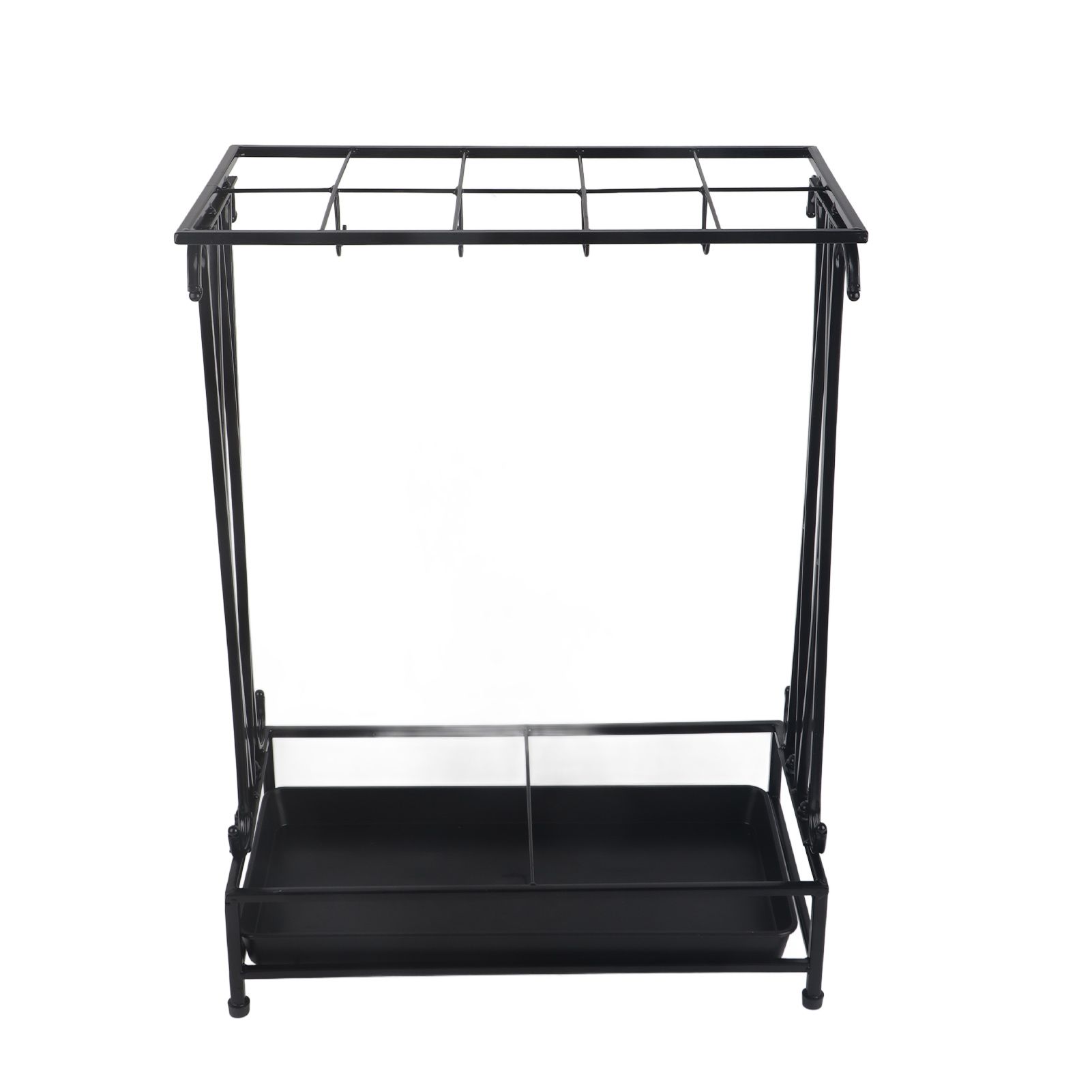 Umbrella Storage Rack Iron with Drip Tray 10 Holes 8 Hooks Umbrella Rack Stand for Home Hotel Lobby Black - Image 2